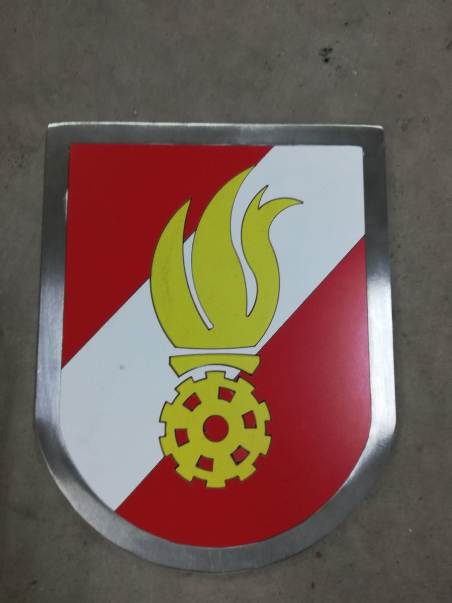 Feuerwehr-Wappen aus Metall von Edelstahl - Kunst - Design Lautner